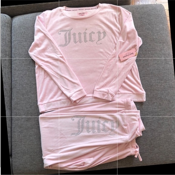 JUICY Couture Barbie Velour Bling Lounge Jogger Pajama Y2K Sleepwear Pink L - Picture 3 of 15